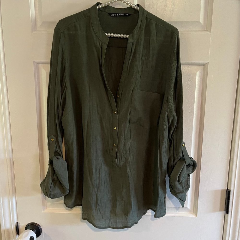 Zac & Rachel Ladies Long Sleeve Mock Deep V-Neck Blouse Size XL